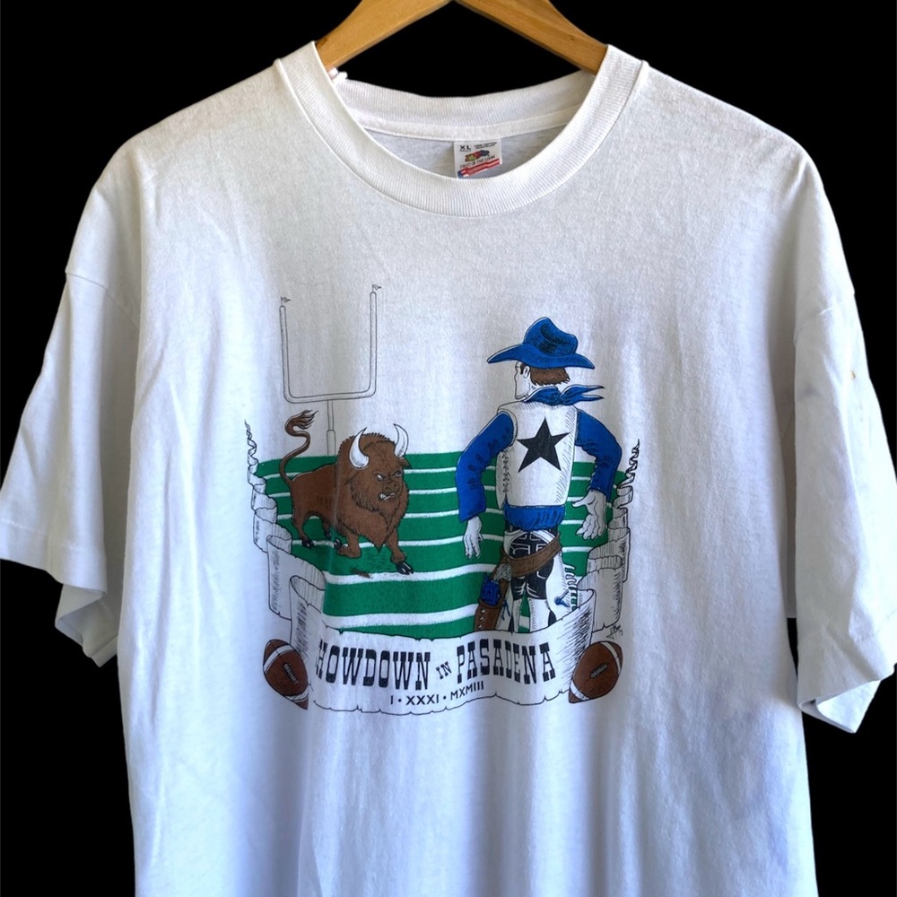 Vintage Super Bowl Art Tee Showdown In Pasadena 90s FOTL single Stitch Cowboys